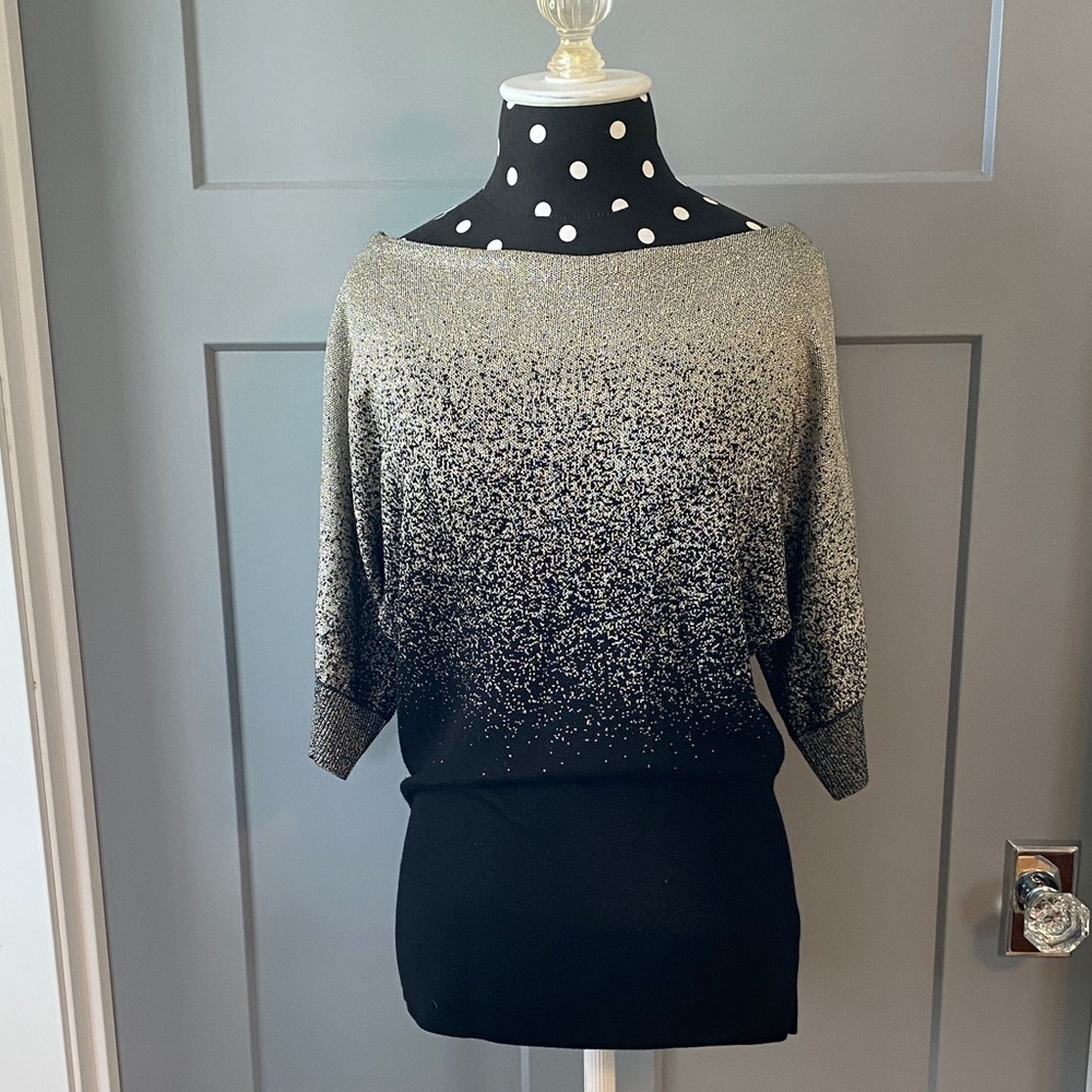 White House Black Market Black and Gold Blouse